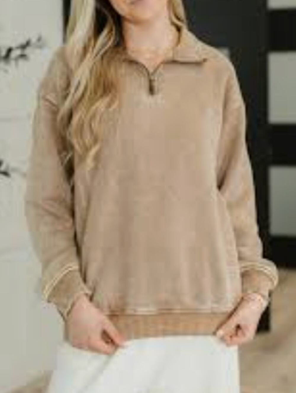2X Zenana Outfitters soft half-zip pullover tan mineral wash